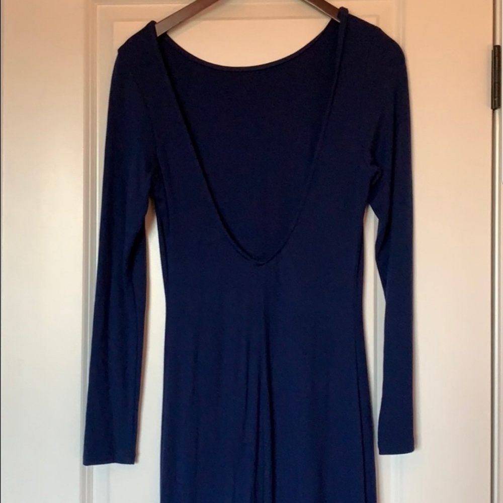 Open back long sleeve navy blue dress